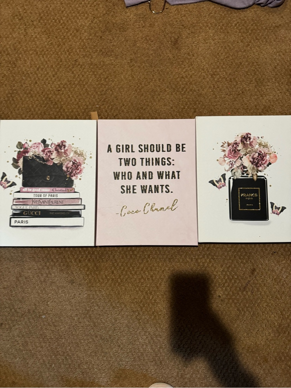 CHANEL Quote Pink Floral Wall Art Set